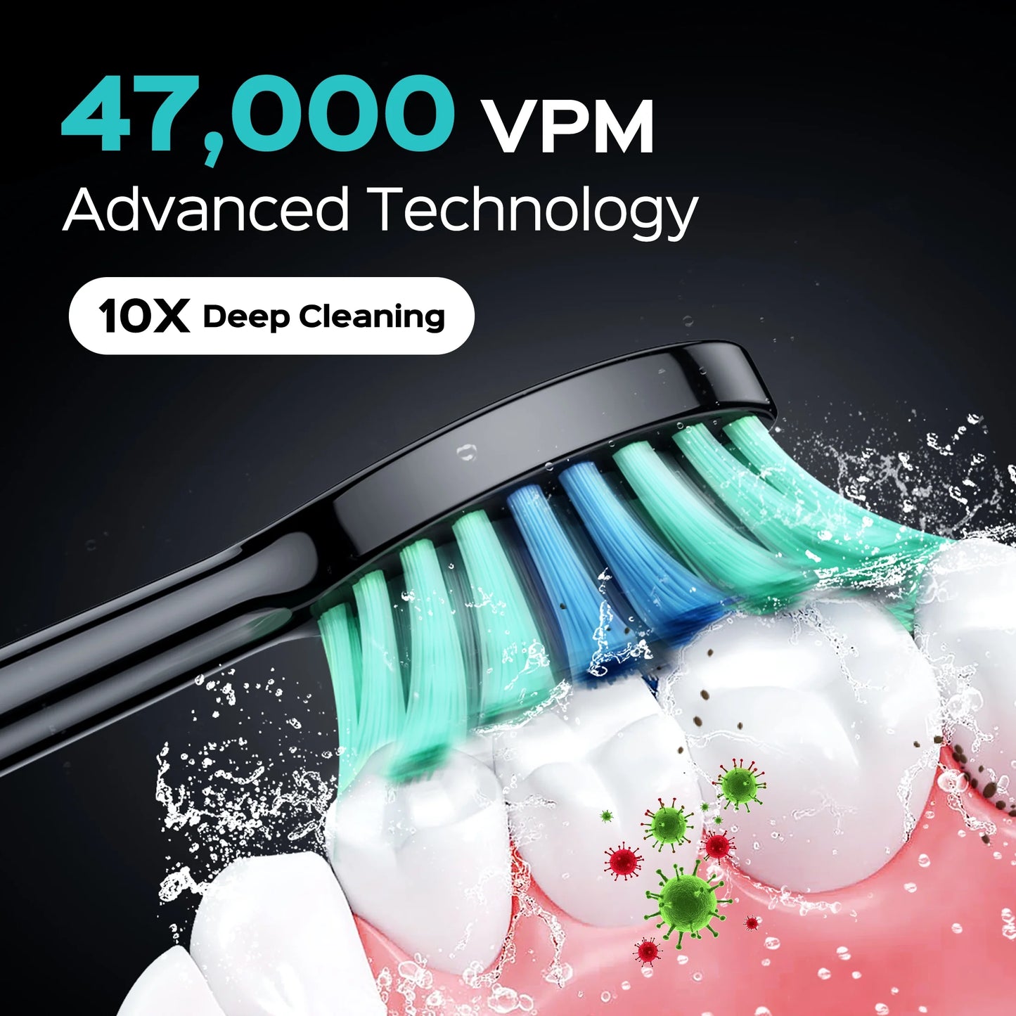 CX40 Electric Toothbrush for Adults and Teen,Wireless Rechargeable Tooth Brush,Youth with Portable Travel Case,5 Modes 47000 Power Toothbrushes 6 Brush Heads ,70Day Battery Life Black