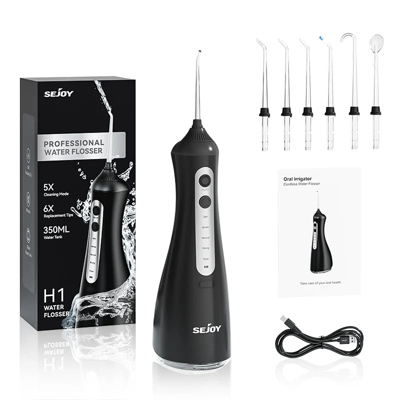 Electric Oral Irrigator Water Dental Flosser Pick for Teeth Cordless 350ML Water Tank,6 Cleaning Modes, IPX7 for Home
