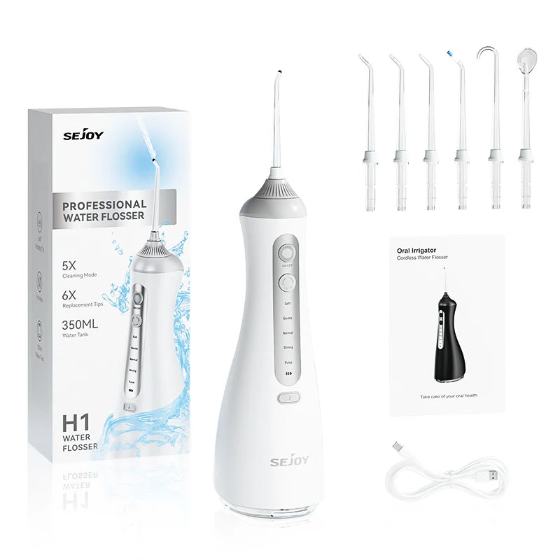 Electric Oral Irrigator Water Dental Flosser Pick for Teeth Cordless 350ML Water Tank,6 Cleaning Modes, IPX7 for Home
