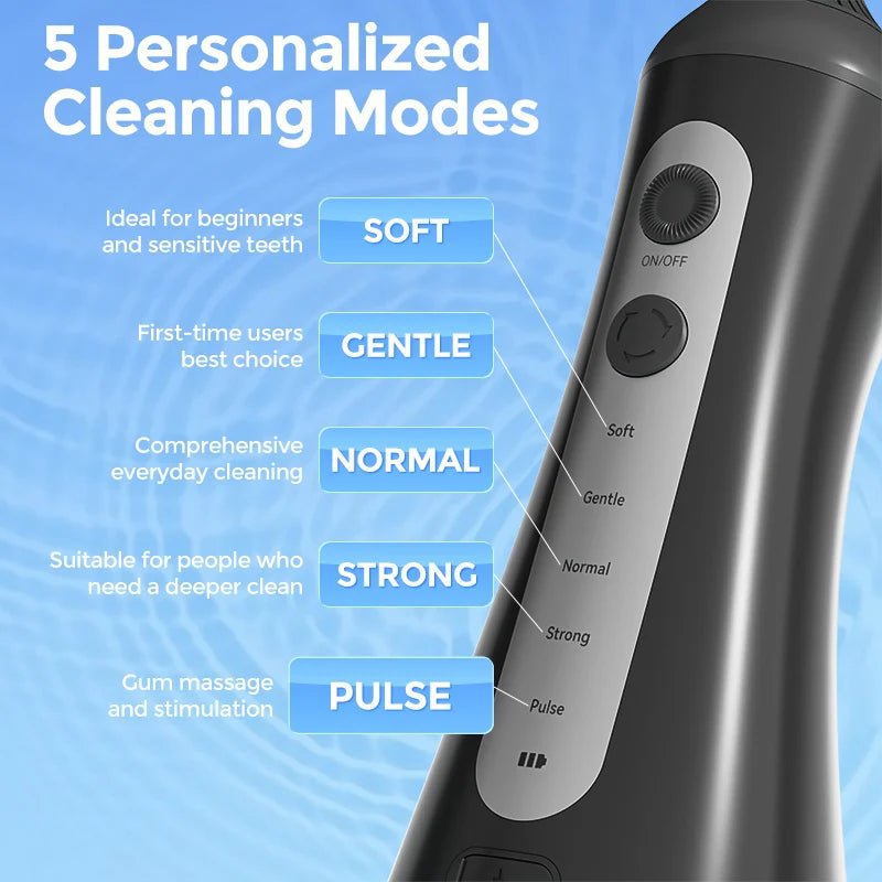 Electric Oral Irrigator Water Dental Flosser Pick for Teeth Cordless 350ML Water Tank,6 Cleaning Modes, IPX7 for Home