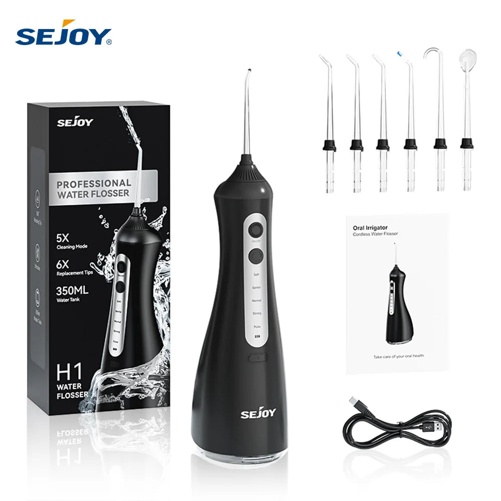 Electric Oral Irrigator Water Dental Flosser Pick for Teeth Cordless 350ML Water Tank,6 Cleaning Modes, IPX7 for Home