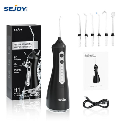 Electric Oral Irrigator Water Dental Flosser Pick for Teeth Cordless 350ML Water Tank,6 Cleaning Modes, IPX7 for Home