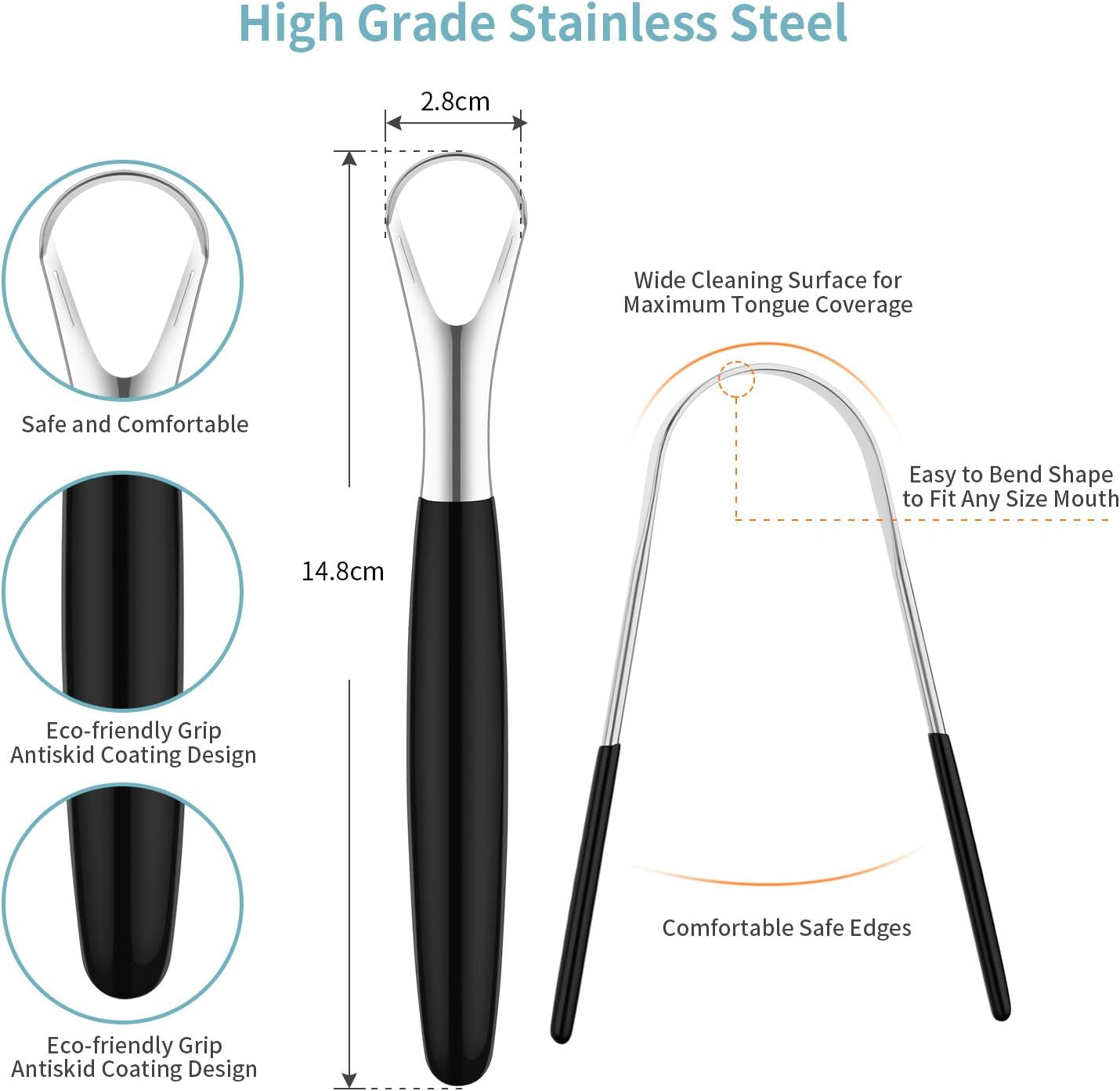4 Pieces Tongue Scrapers, Reduce Bad Breath Cleaning Tongue Brushes Stainless Steel Oral Tongue Brushes Beauty Tools
