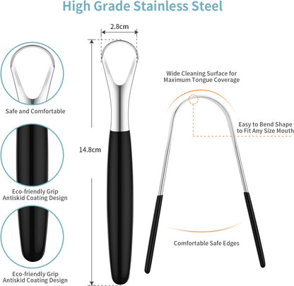 4 Pieces Tongue Scrapers, Reduce Bad Breath Cleaning Tongue Brushes Stainless Steel Oral Tongue Brushes Beauty Tools